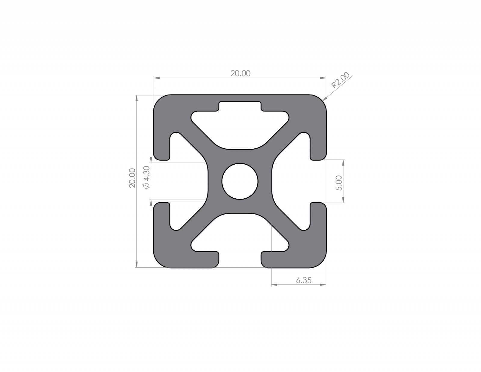 Aluminum profile 20x20 slot 5 I-type 1N black